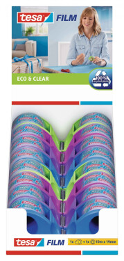 Tesa mini odvíječ, s páskou, 10 m x 19 mm, displej, mix barev - 16ks
