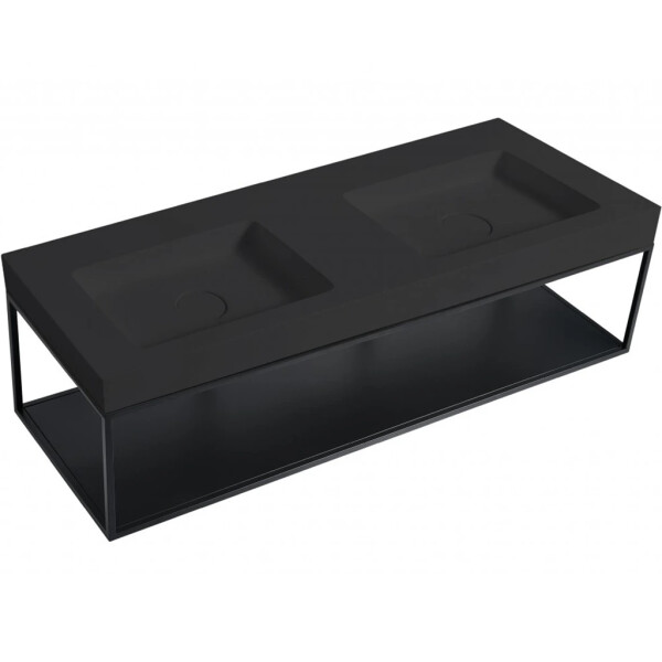 CERANO - Dvojumyvadlo z litého mramoru Dualia s podpěrnou konzolí - nástěnné - černá matná - 133x46x45 CER-WA08-B08SH