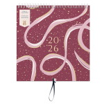 Busy B Rodinný nástěnný kalendář Burgundy Ribbon 2026, červená barva, papír