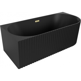 MEXEN/S - Gia volně stojící rohová vana reliéf levá 170 x 80, černá mat, sifon a přepad zlatá kartáčovaná 52701708071L-55