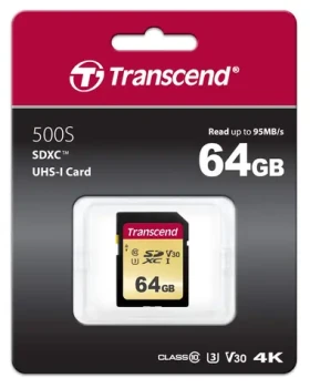 Transcend 500S SDXC 64GB / UHS-I / U3 / V30 / R: 95Mbs / W: 60MBs (TS64GSDC500S)