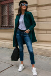 Dámský kabát 184493 - PLA0012 tmavě zelený - Roco Fashion 46