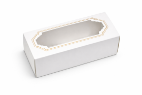Cake star Krabička na makronky bílá se zlatým rámečkem 15,5x6,5x5,2 cm (na 5 kusů)