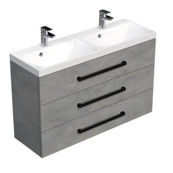 Koupelnová skříňka s černou úchytkou a umyvadlem SAT Cube Way 120x76,5x40 cm beton mat CUBE2C1203BE CUBE2C1203BE