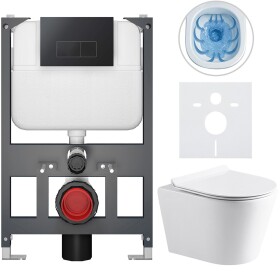CERANO - Kompletní WC set Basic/Carlito - bílá lesklá - WC tlačítko Modulo/Černá - závěsné - nízký modul - předstěnová instalace - 48,5x36,5 CER-8050BD86054
