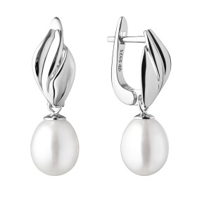 Stříbrné náušnice s bílou řiční perlou Juliana, stříbro 925/1000, Bílá