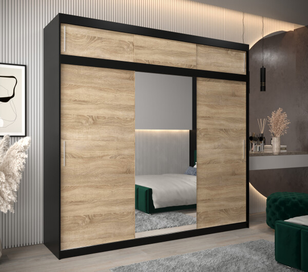 Šatní skříň Abi T1 s nástavcem Barva korpusu: Černá, Rozměry: 250 cm, Dveře: Dub sonoma