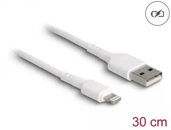 DeLock Napájecí kabel USB-A 2.0 (M) - Apple Lightning (M) 30cm bílá (87866)