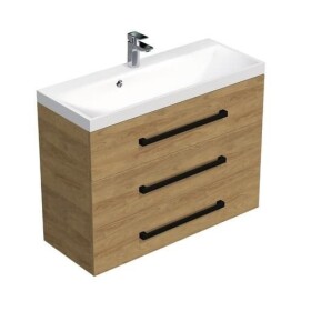 Koupelnová skříňka s černou úchytkou a umyvadlem SAT Cube Way 100x71x40 cm dub Hickory mat CUBE2C1003DH CUBE2C1003DH
