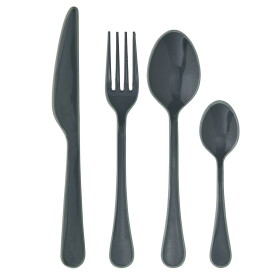 MADAM STOLTZ Sada příborů Enamel Coating Anthracite/Green – set 4 ks, šedá barva, kov, smalt
