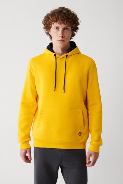 Avva Yellow Unisex Sweatshirt Hooded Inner Collar Fleece Thread Cotton Regular Fit