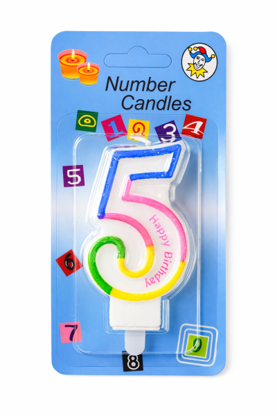 Dortová svíčka duhová č.5, 8,5x4x0,8cm, 1ks