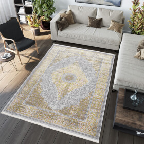 DumDekorace DumDekorace Exkluzivní moderní šedý koberec se zlatým orientálním vzorem