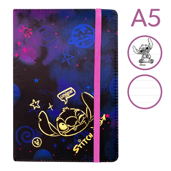 Colorino zápisník s gumičkou, Stitch Gold 1, A5, 80 g, 80 listů, linkovaný