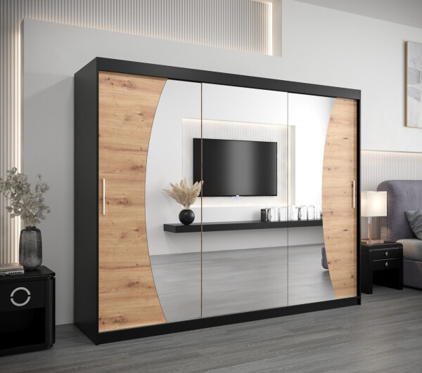 Šatní skříň Abi W0 Barva korpusu: Černá, Rozměry: 250 cm, Dveře: Dub artisan