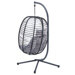 Zahradní závěsné křeslo, výplet antracit umělý ratan, potah šedá látka