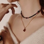 Dámský náhrdelník s černými turmalíny a růžovými rubíny, Černá 38 cm + 5 cm (prodloužení)