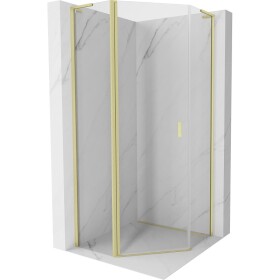 MEXEN/S - Mist L sprchový kout pětiboký křídlový 80 x 80, transparent, zlato kartáčovaná 8A8L-080-080-55-00