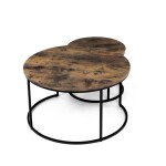 Set 2 ks stolků, MDF deska, dekor staré dřevo, kovová podnož, černý lak