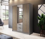 FRONTI Šatní skříň NELLY 3D zrcadlo šedá + dub artisan 13197