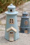 Chic Antique Svítící dekorace LED Lighthouse Sky Blue, modrá barva, keramika