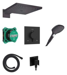 HANSGROHE - Raindance E Sprchový set s termostatem pod omítku, s tělesem, 30x30 cm, 3 proudy, matná černá 24623670