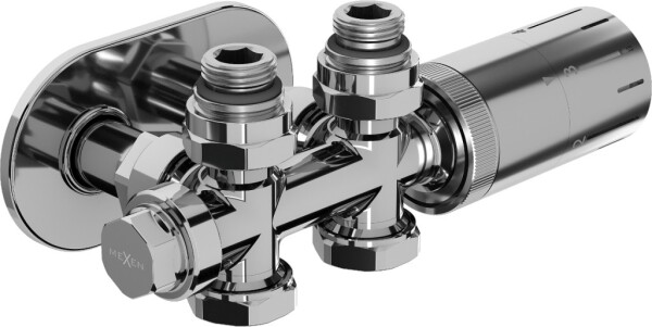 MEXEN/S - G05 úhlová termostatická souprava pro radiátor/středová + krycí rozeta S, Duplex, DN50, chrom W908-958-910-01
