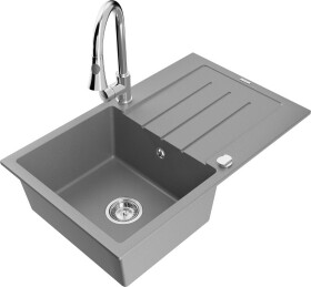 MEXEN - Bruno granitový dřez 1 s odkapávačem včetně baterie Elia, šedá 6513-71-670101-00
