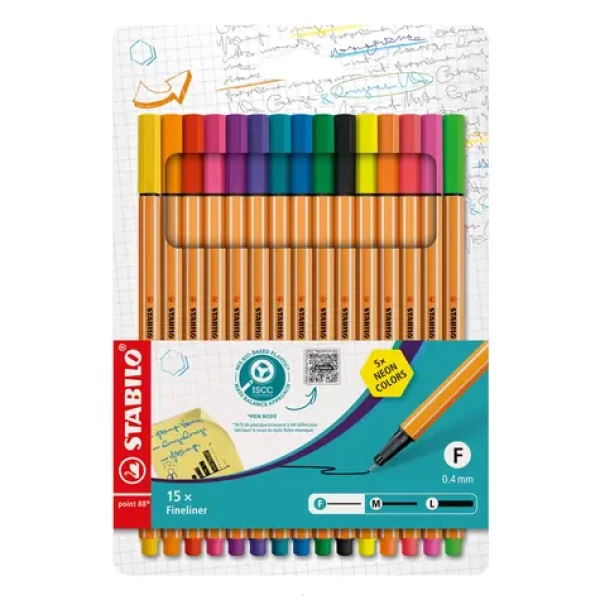 STABILO® point 88 - 15 ks sada - 15 různých barev včetně 5 neonových (8815-1)