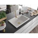 MEXEN/S - Elix granitový dřez 1-miska 700 x 500 mm, bílá, sifon zlatá 6526701005-20-G