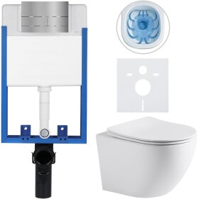 CERANO Kompletní WC set Profi/Cesso - bílá matná - WC tlačítko Line/Nerez - pro zazdění - 49x36 cm - 8050BD84250