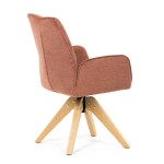 Židle jídelní s područkami, oranžová voděodpudivá látka, dubové nohy, otočná 360°