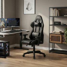 Kancelářská židle houpací mech., černá koženka, plast. kříž