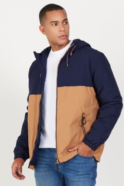 AC&Co Altınyıldız Classics Men's Navy Blue-Mink Standard Fit Normal Cut High Neck Cold Proof Fleece Side Pocket Coat