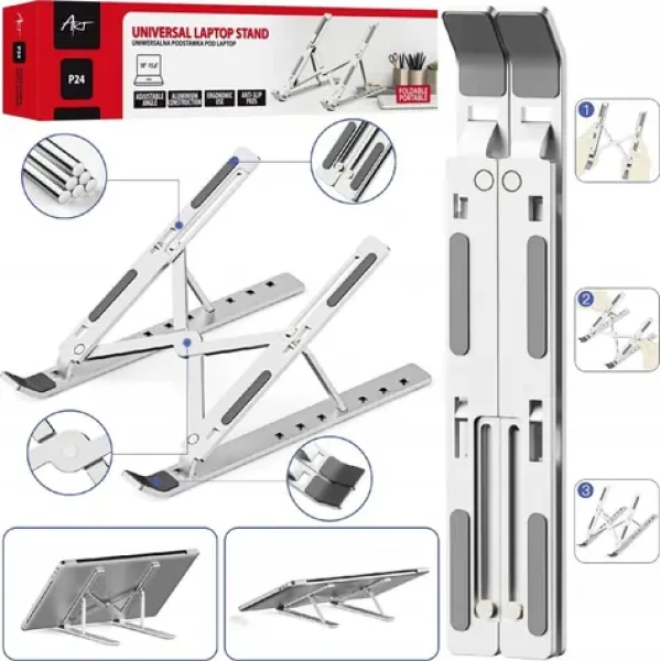 Art P24 / Stojan pro notebook / hliníkový / skládací / nastavitelný úhel (KABADA USBC/HDMI OEM-C16)
