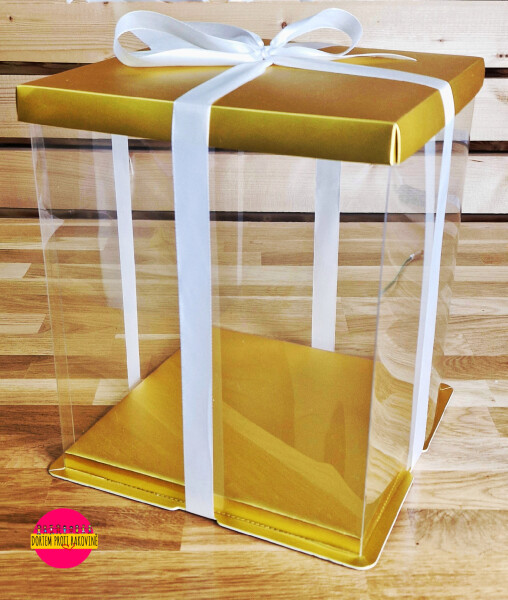 Cake star dortový box zlatý hranatý 30x30x35cm - bez stuhy