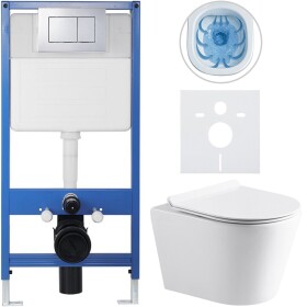 CERANO Kompletní WC set Profi/Carlito - bílá lesklá - WC tlačítko Classic/Chrom - předstěnová instalace - 48,5x36,5 cm