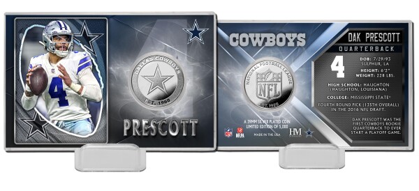 Highland Mint Mince Dallas Cowboys NFL Dak Prescott Player Silver Mint Coin Card