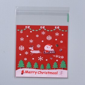 Celofánové sáčky s lepící klopou - Merry Christmas - červené - transparentní - 13 x 10 cm - 20 ks