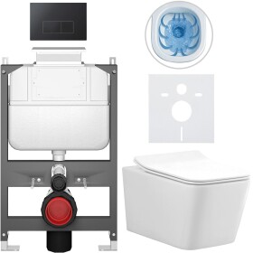 CERANO - Kompletní WC set Basic/Forte - bílá lesklá - WC tlačítko Modulo/Černá - ovládání shora - předstěnová instalace - 51x36 CER-8050BD86140