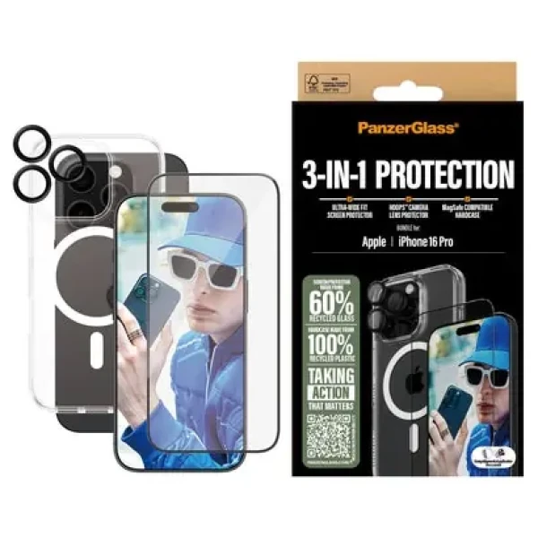 PanzerGlass Bundle 3in1 iPhone 16 Pro 6.3" D3O Hardcase + Screen Protector UWF+ Lens B1292+2862+1284 (5715685003394)