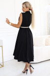596-3 Elegantní midi košilka se zlatými knoflíky a páskem - ČERNÁ UNI