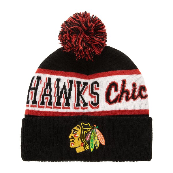 Mitchell & Ness Pánská zimní čepice Chicago Blackhawks NHL Block Sweep Pom Knit
