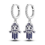 Stříbrné náušnice se symbolem Fatimy (Hamsa) - stříbro 925/1000, Modrá