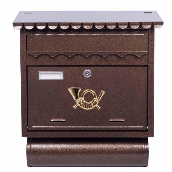 Poštovní schránka hnědá, hranatá stříška, 390x150x440mm, ST 104