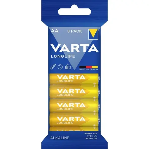 Varta Longlife Baterie AA 8ks / 1.5V / alkalická / v blistru (168611)