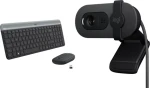 Logitech MK470 Slim US + Brio 100 / Bezdrátová sada klávesnice, myši a webkamery / USB