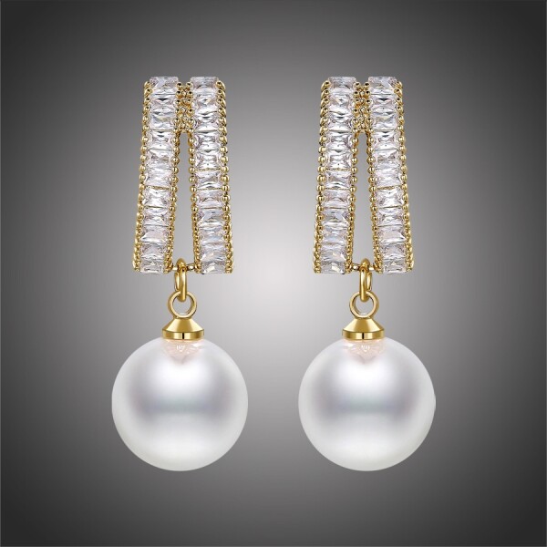 Náušnice s perlou a zirkony Catarina Gold, Bílá