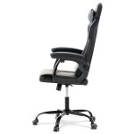 Herní křeslo, šedá a černá ekokůže, houpací mechanika, opěrák 135°