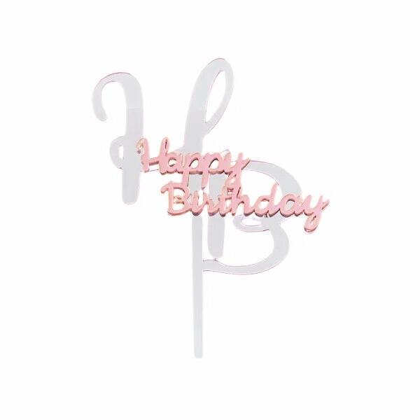 Dortisimo Zapichovací dekorace na dort stříbrno-růžová Happy Birthday